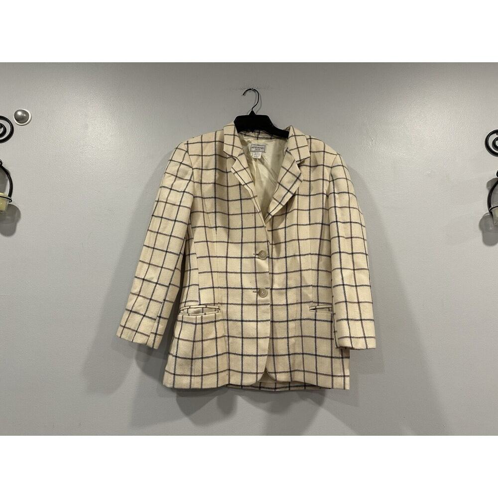 Henri Bendel Windowpane Wool Blend Blazer Jacket Size 8 Vintage VTG